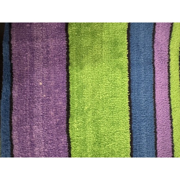 VTG Peqout Striped Towel 60s 70s USA Green Purple Blue Retro Fringe Mod Hippie - Picture 7 of 7